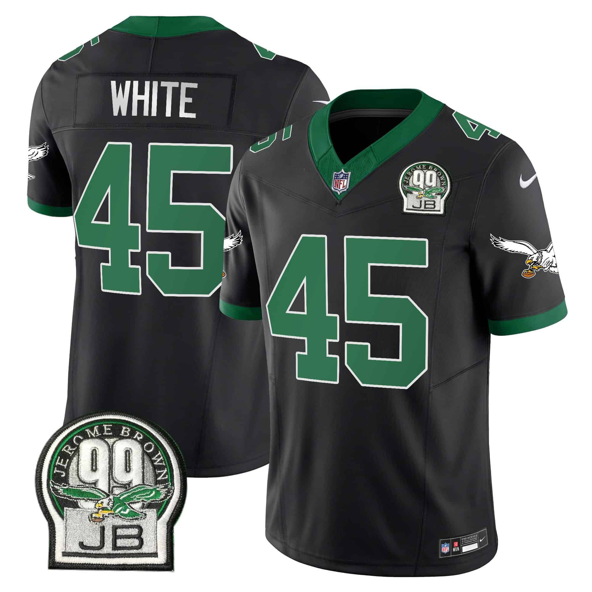 Men Philadelphia Eagles 45 White Black 2024 Nike Jerome Brown Patch Alternate Limited NFL Jersey style 1
